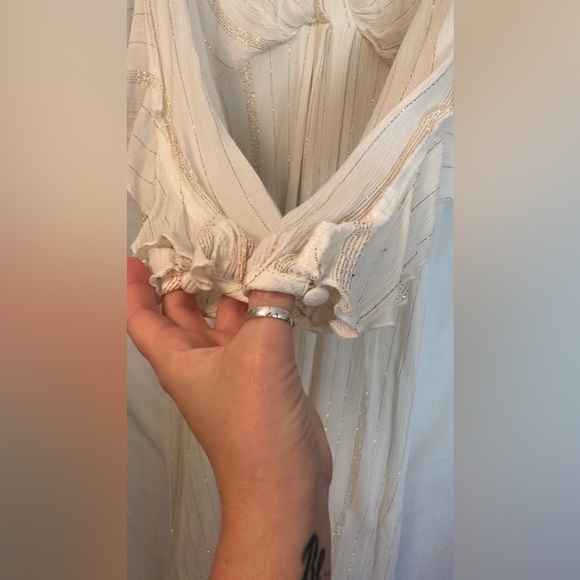 Free People Huxley Maxi Dress Ruffles Open Back Metallic Stripe NWT Size Small - Picture 7 of 16